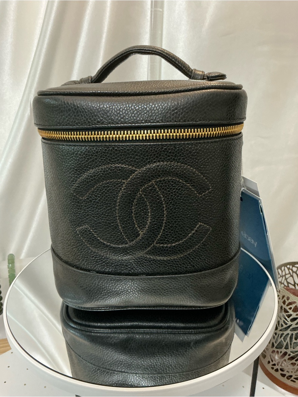 CHANEL Black Quilted Vanity Case with Gold Hardware w COA